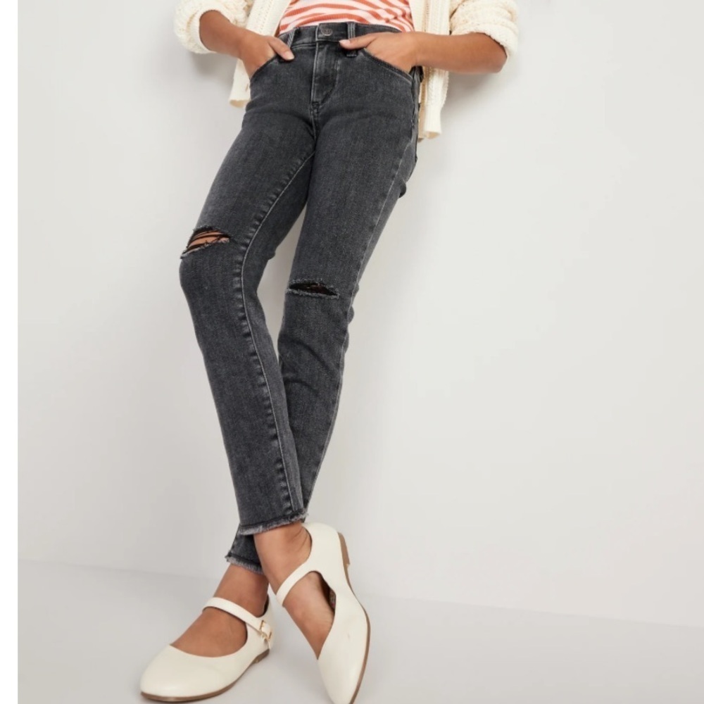 Zara‎ girls 10Y charcoal denim distressed skinny jeans